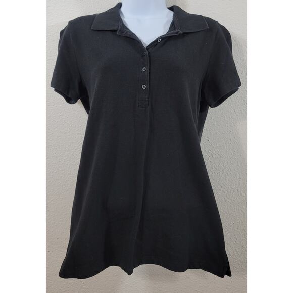 Faded Glory Black 5 Button Polo Top Medium 8 10 Lightweight Soft Stretchy - Picture 1 of 3